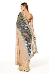 Gold With Blue Georgette Zaynab Shaded Saree