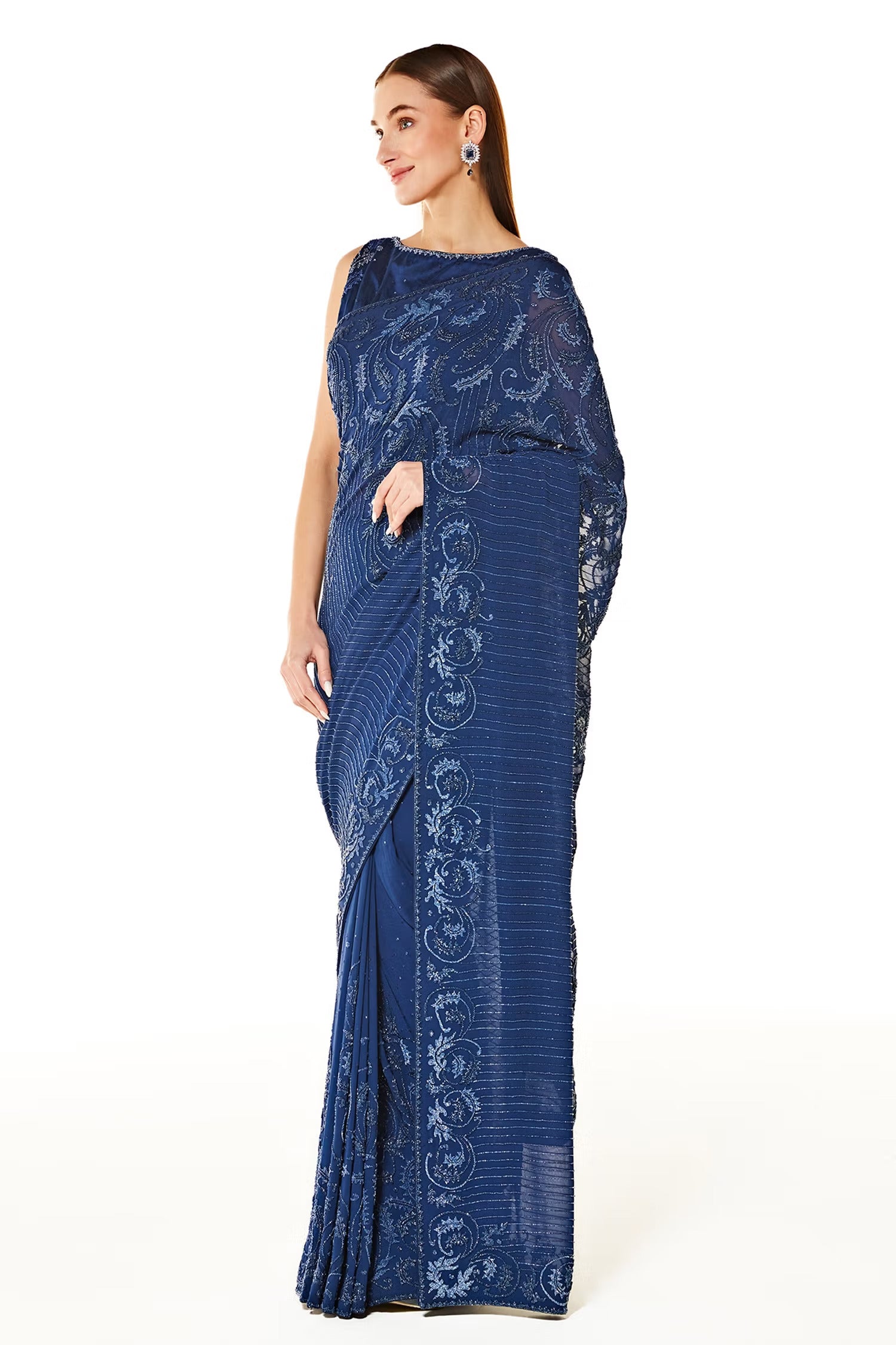 Blue Georgette Zaynab Embroidered Saree