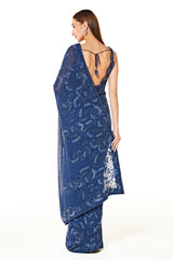 Blue Georgette Zaynab Embroidered Saree
