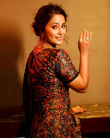 Hina Khan in Black printed ruffle saree