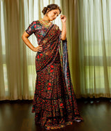 Hina Khan in Black printed ruffle saree