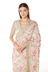 Ivory Georgette Zaynab Concept Saree With Blouse