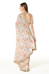 Ivory Georgette Zaynab Concept Saree With Blouse