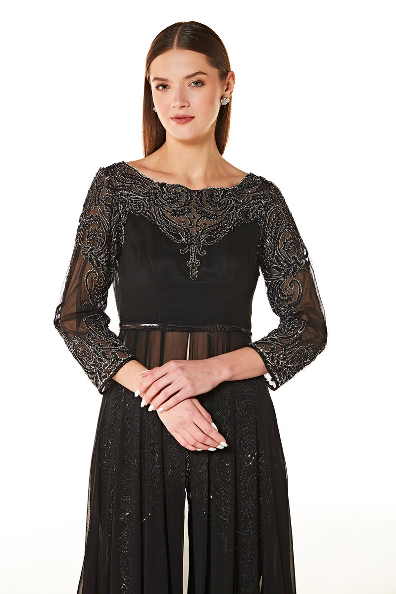 Black Georgette Adah Bodice Embroidered Anarkali And Trouser Set