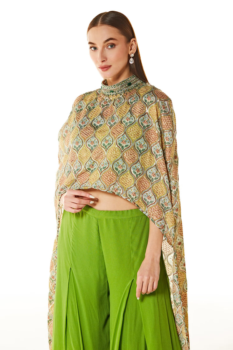 Multi Color Georgette Adha Printed Cape And Palazzo Set