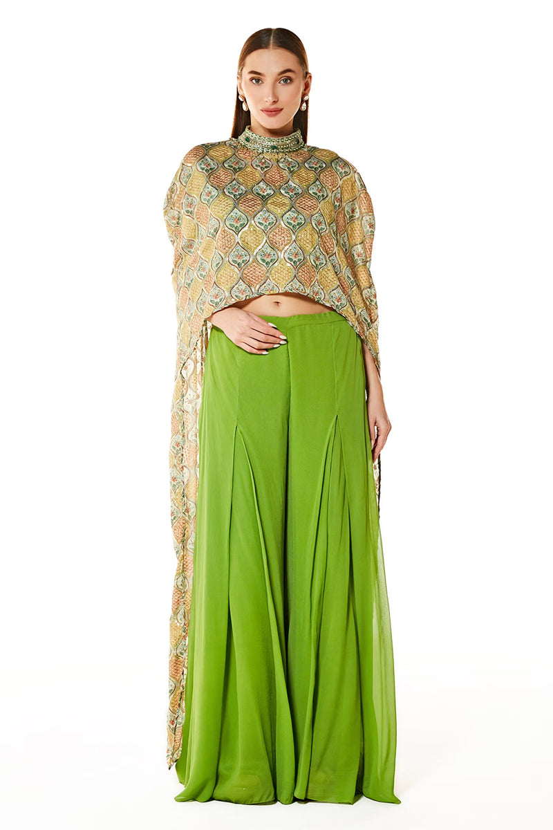 Multi Color Georgette Adha Printed Cape And Palazzo Set