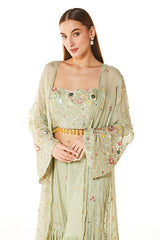 Green Georgette Alia Embroidered Jacket And Pant Set