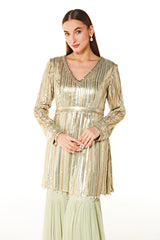 Green Dalia Sequin Embroidered Peplum And Sharara Set