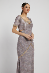 Amethyst Printed Draped Sairaa Saree Set