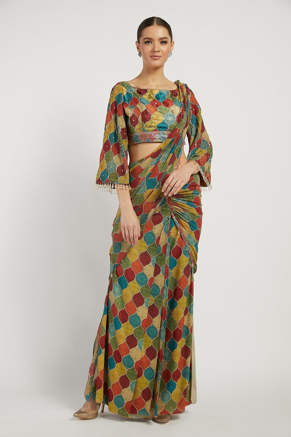 Multi Colored Printed Draped Sairaa Saree
