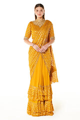 Yellow Georgette Sairaa Layered Pre-draped Saree