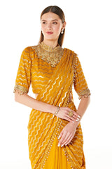 Yellow Georgette Sairaa Layered Pre-draped Saree