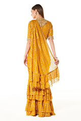 Yellow Georgette Sairaa Layered Pre-draped Saree