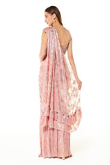 Pink Georgette Sequin Embroidered Pre-draped Saree