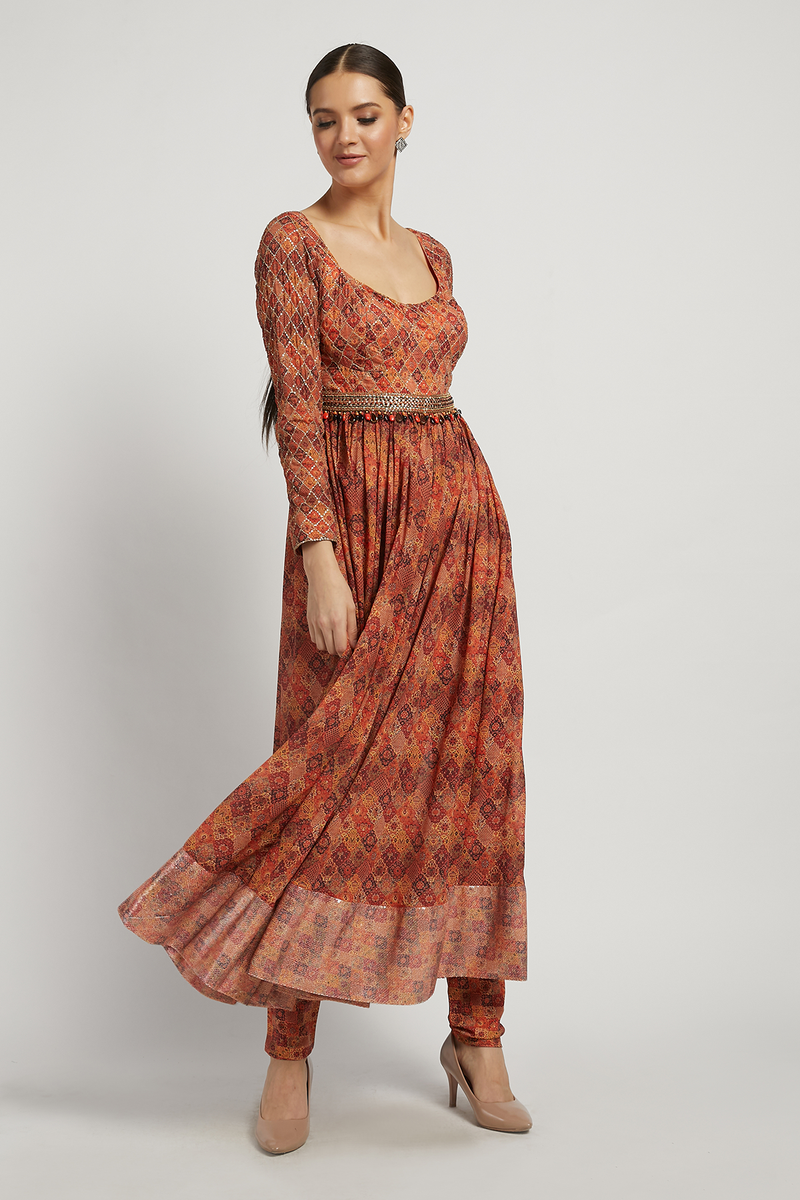 Coral Print Dalia Anarkali Set With Dupatta