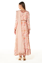 Pink Georgette Tropical Embroidered Anarkali Set