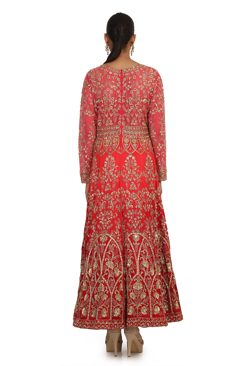 SH RED 12 KALI FULLY HAND EMBROIDERED ANARKALI SET