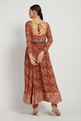 Coral Print Dalia Anarkali Set With Dupatta