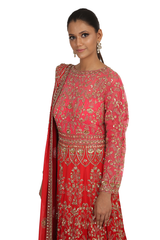 SH RED 12 KALI FULLY HAND EMBROIDERED ANARKALI SET