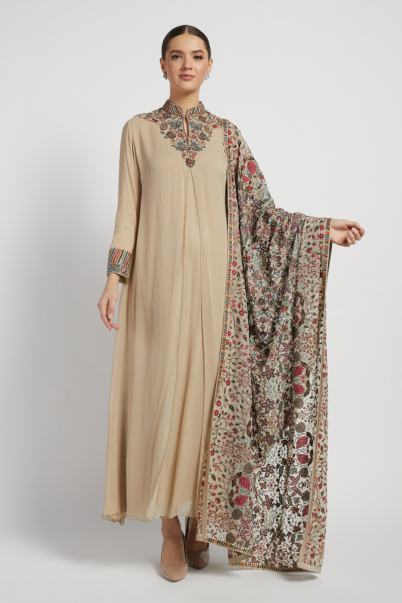 Beige Rania Kurta Set With Dupatta