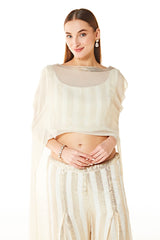 Ivory Adha Net Cape And Palazzo Set