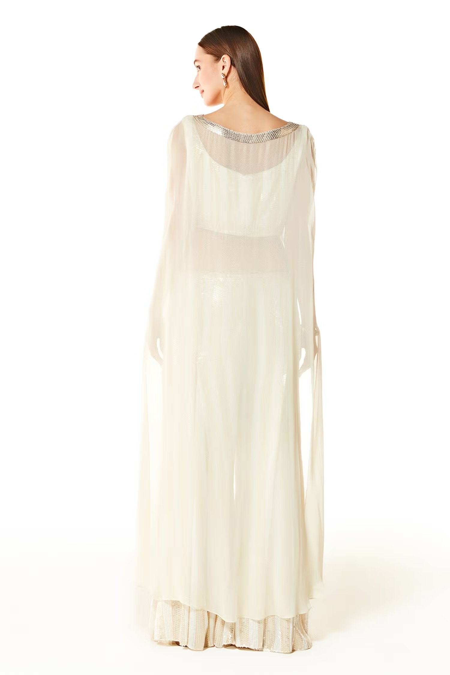 Ivory Adha Net Cape And Palazzo Set