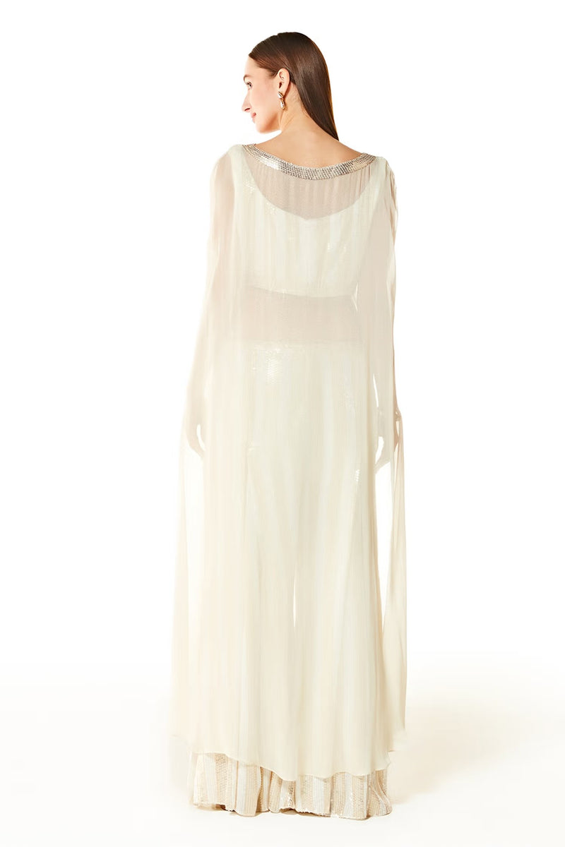 Ivory Adha Net Cape And Palazzo Set