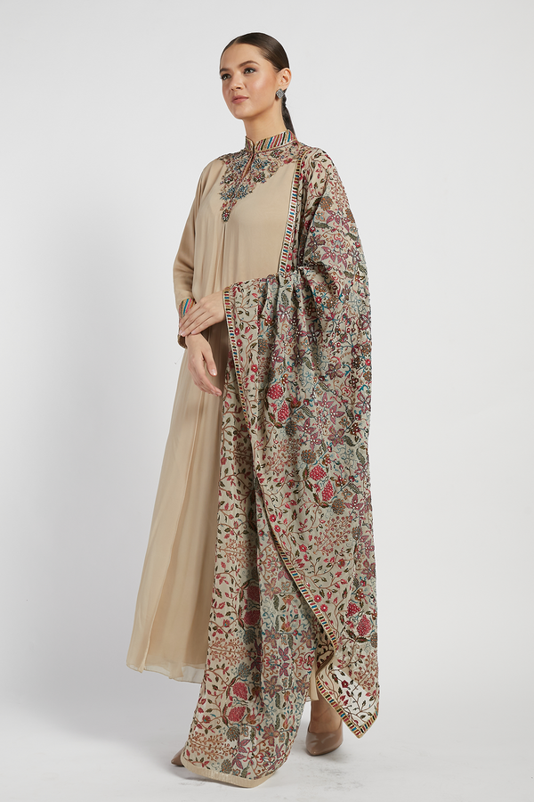 Beige Rania Kurta Set With Dupatta