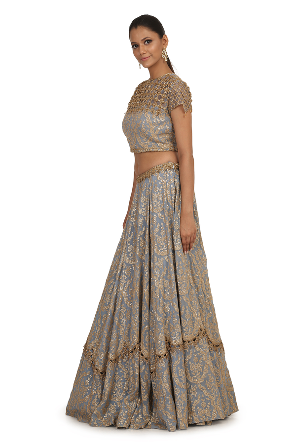 STEEL BLUE FULLY G-60 SEQUIN 6 KALI LEHENGA SET
