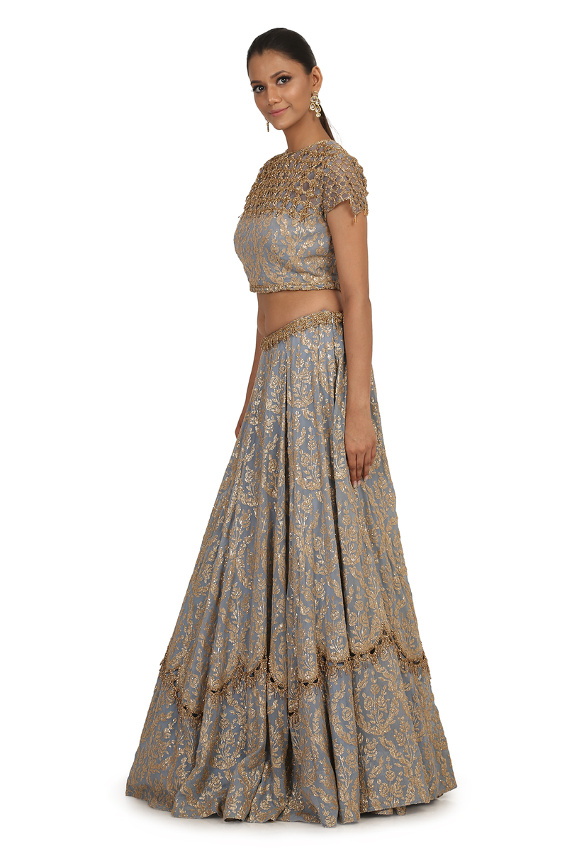 STEEL BLUE FULLY G-60 SEQUIN 6 KALI LEHENGA SET