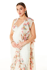 Ivory Georgette Sairaa Ruffle Pre-draped Saree
