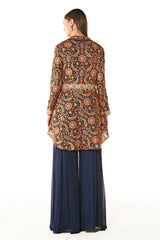 Blue Dalia Embroidered Peplum And Gharara Set
