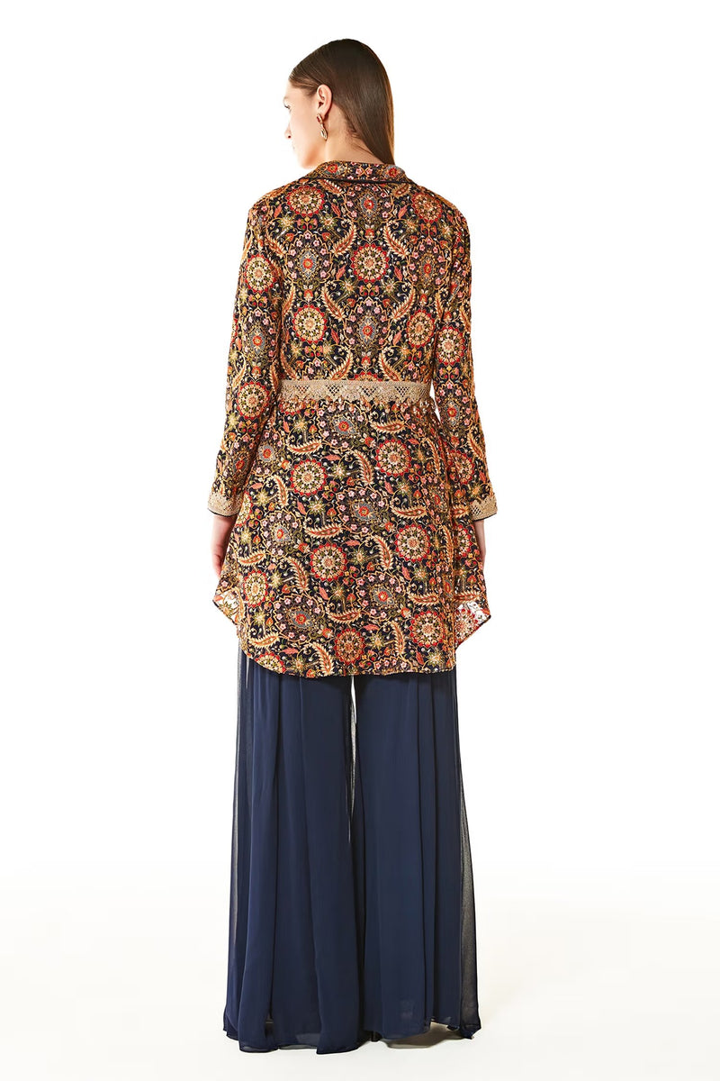 Blue Dalia Embroidered Peplum And Gharara Set