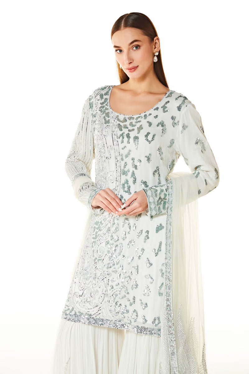 Off White Ayat Hand Embroidered Kurta Gharara Set