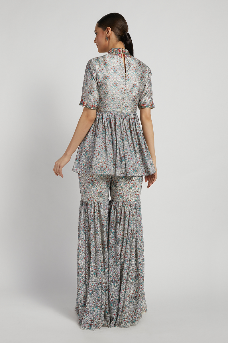 Grey Printed Gharara Set