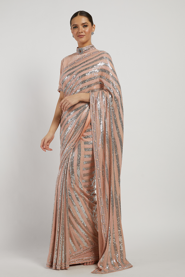 Pink Hand Embroidered Zaynab Saree With Lace Blouse