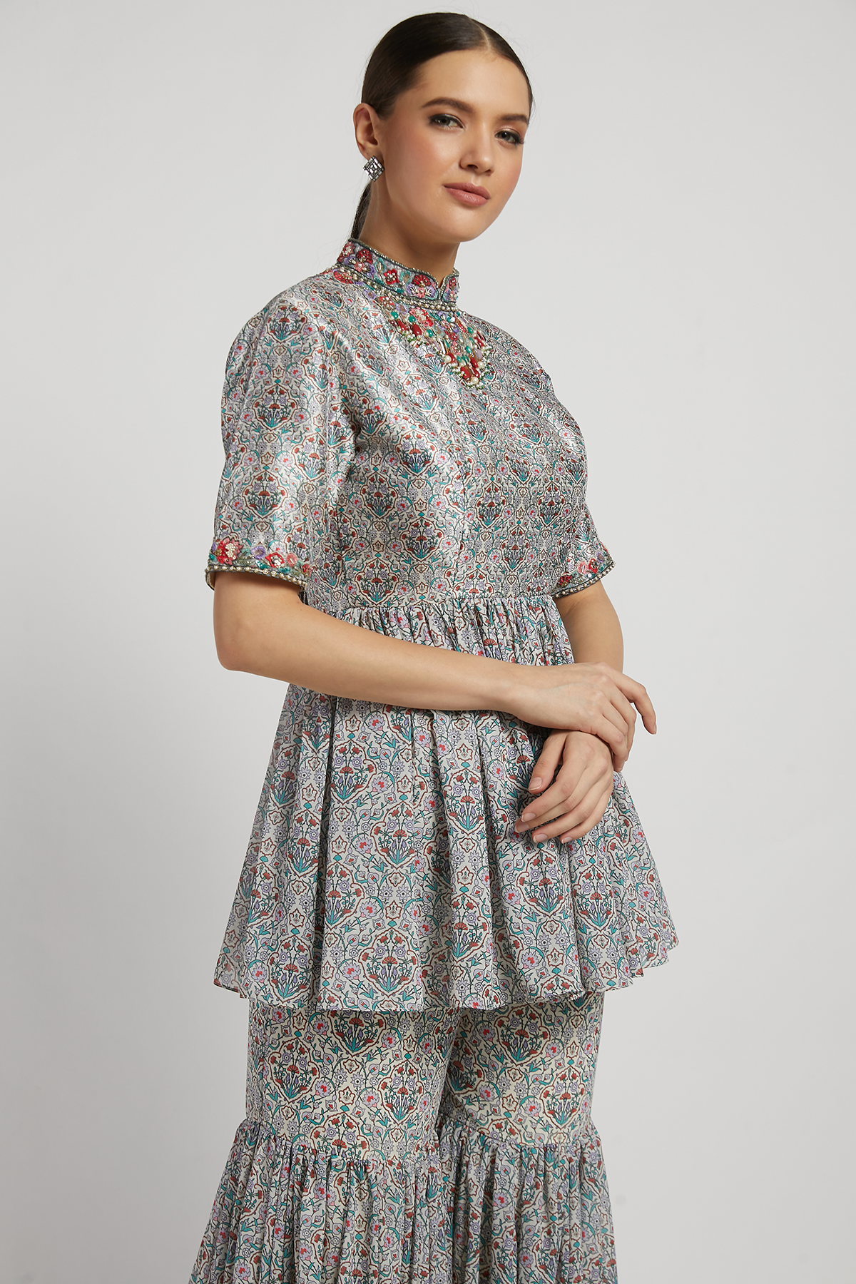Grey Printed Gharara Set
