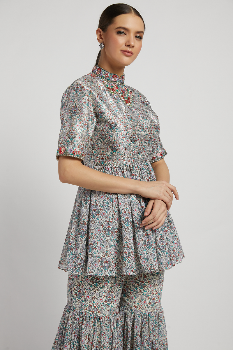 Grey Printed Gharara Set