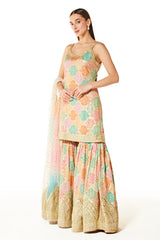 Multi Color Ayat Bandhani Kurta Gharara Set
