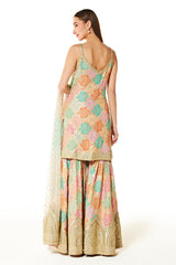 Multi Color Ayat Bandhani Kurta Gharara Set