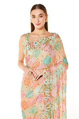 Multi Color Zaynab Bandhani Saree With Embroidered Blouse