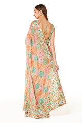 Multi Color Zaynab Bandhani Saree With Embroidered Blouse