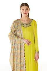 Green Ayat Kurta Set With Jaal Print Dupatta