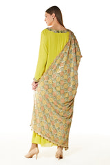 Green Ayat Kurta Set With Jaal Print Dupatta