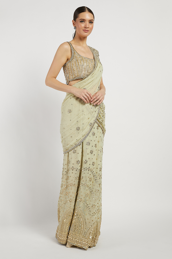 Sage Green Zaynab Saree With Blouse