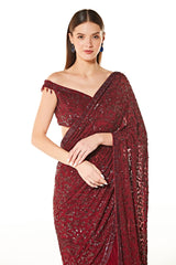 Maroon Net Sairaa Embroidered Lehenga Saree