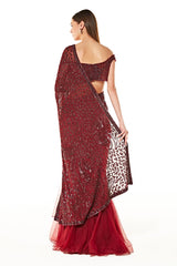 Maroon Net Sairaa Embroidered Lehenga Saree