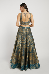 Blue & Gold Hand Embroidered Nadia Lehenga Set