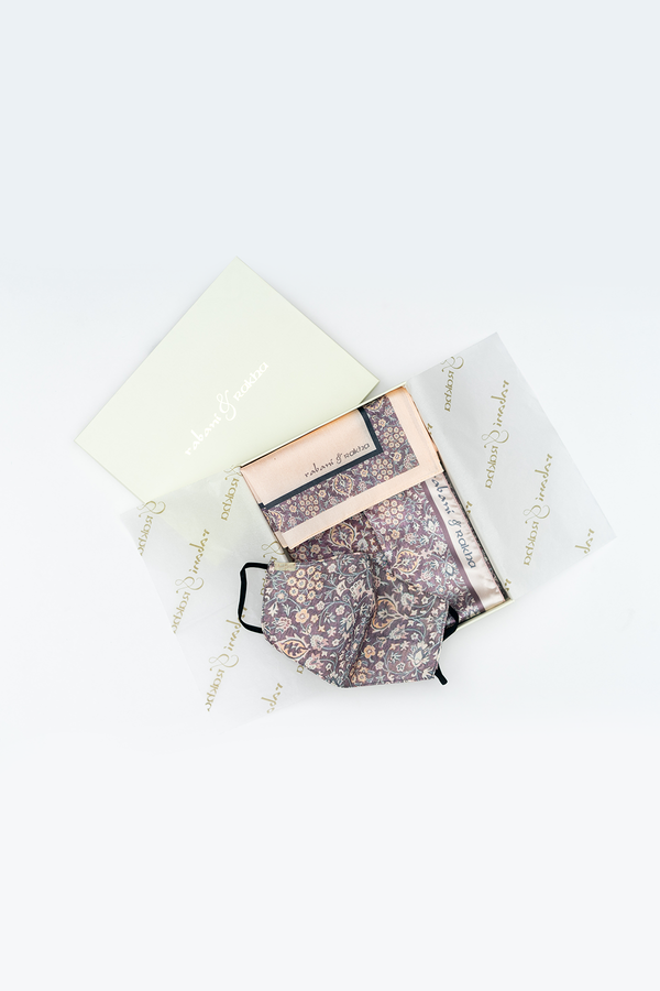 Amethyst Print Pocket Square and Mask Gift Box