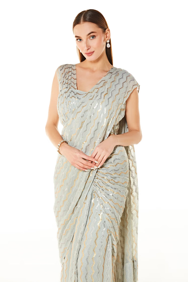 Silver Georgette Sairaa Saree With Blouse